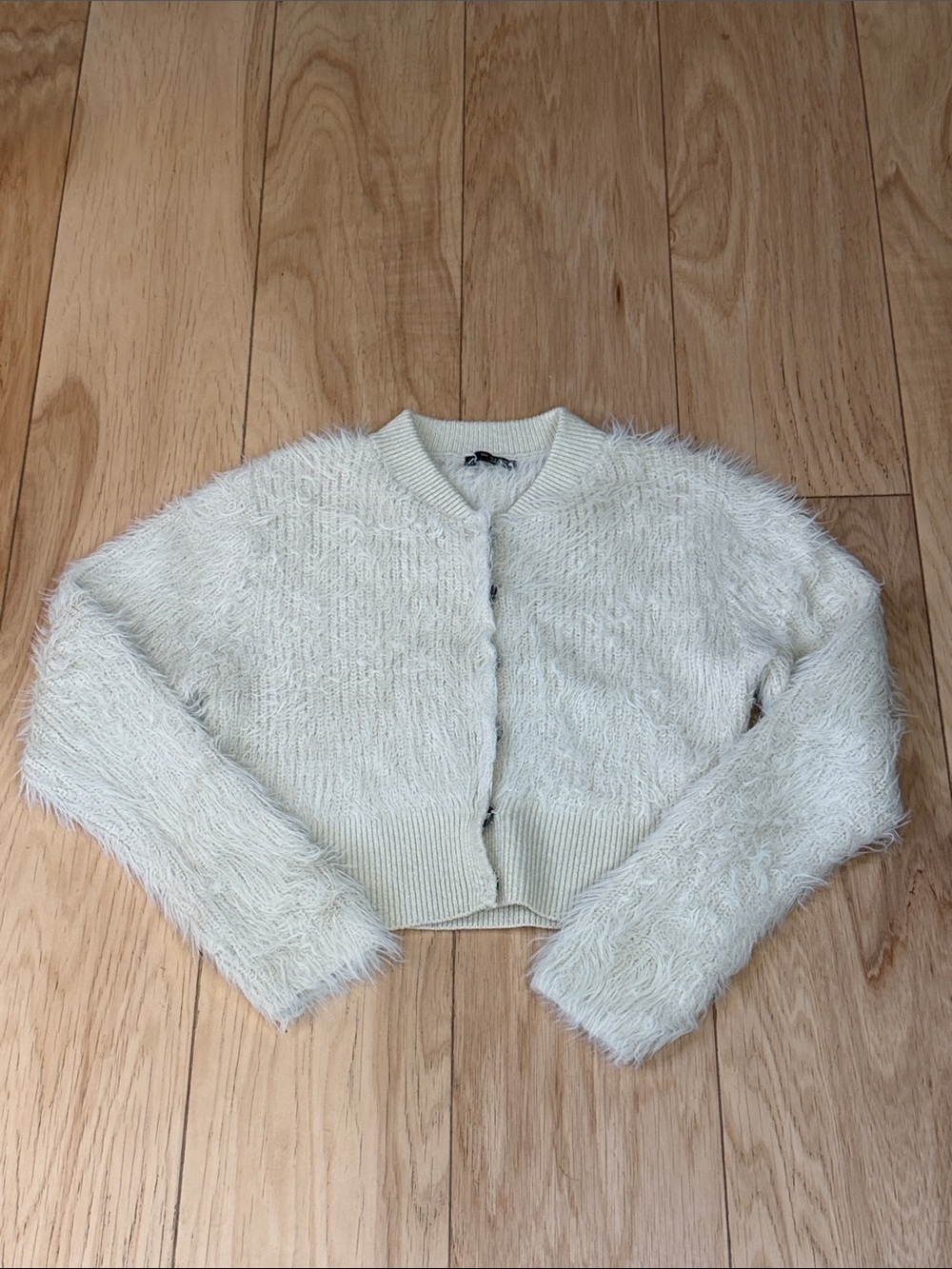 Zara Cream Fuzzy Cropped Teddy Jacket